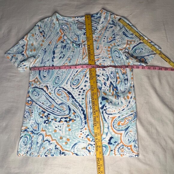 Chicos Women Size 1-M 8 Paisley Print V-Neck Short Sleeve Top Cotton & Modal - Picture 13 of 14